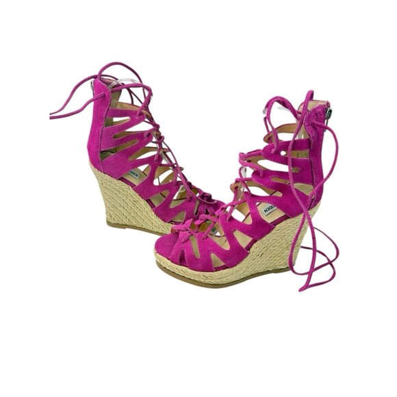 *Steve Madden Theea Gladiator Espadrille Wedge Heels Womens 8 Barbiecore Pink - Picture 7 of 13